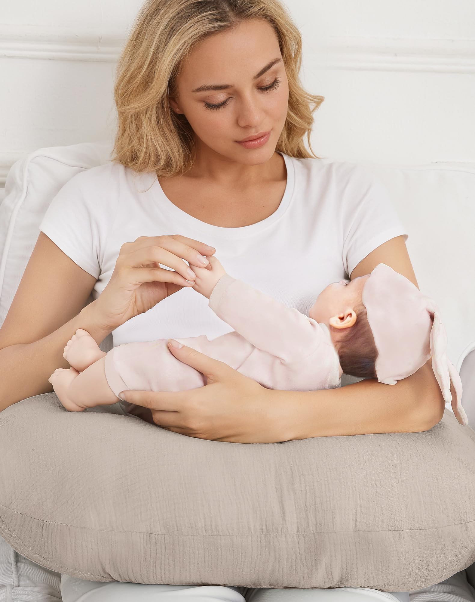 Wimist nursing pillow cover beige nursery style complements decor