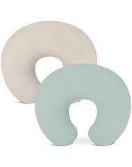 Wimist nursing pillow cover beige close-up shows breathable muslin fabric for gentle feeding.