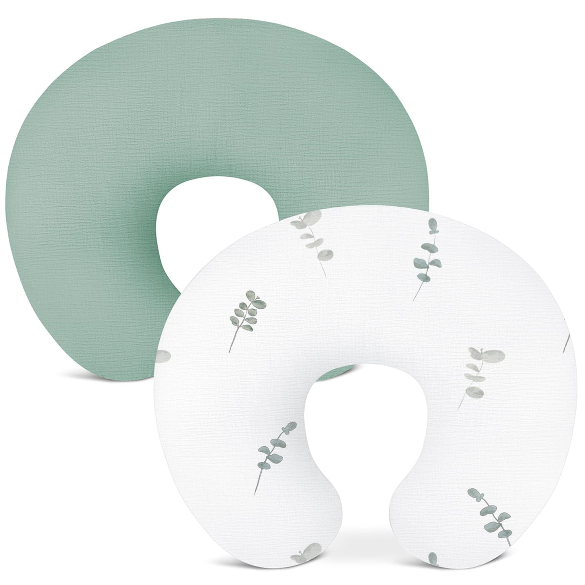 Wimist Leaf-A nursing pillow cover two-pack in breathable cotton muslin for feeding comfort.