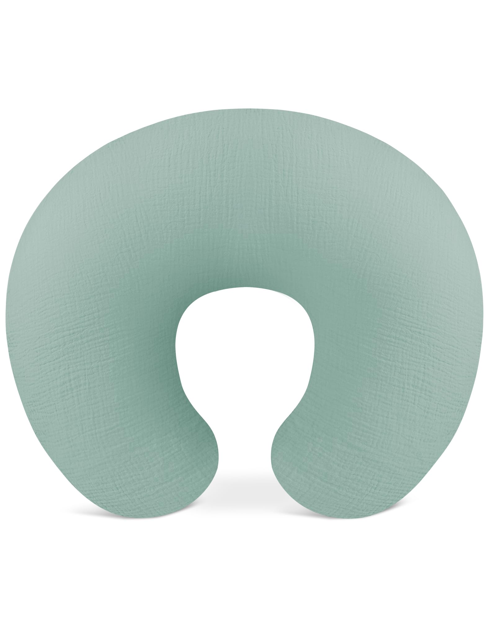 Wimist nursing pillow cover sage fabric closeup shows soft breathable muslin for gentle feeds