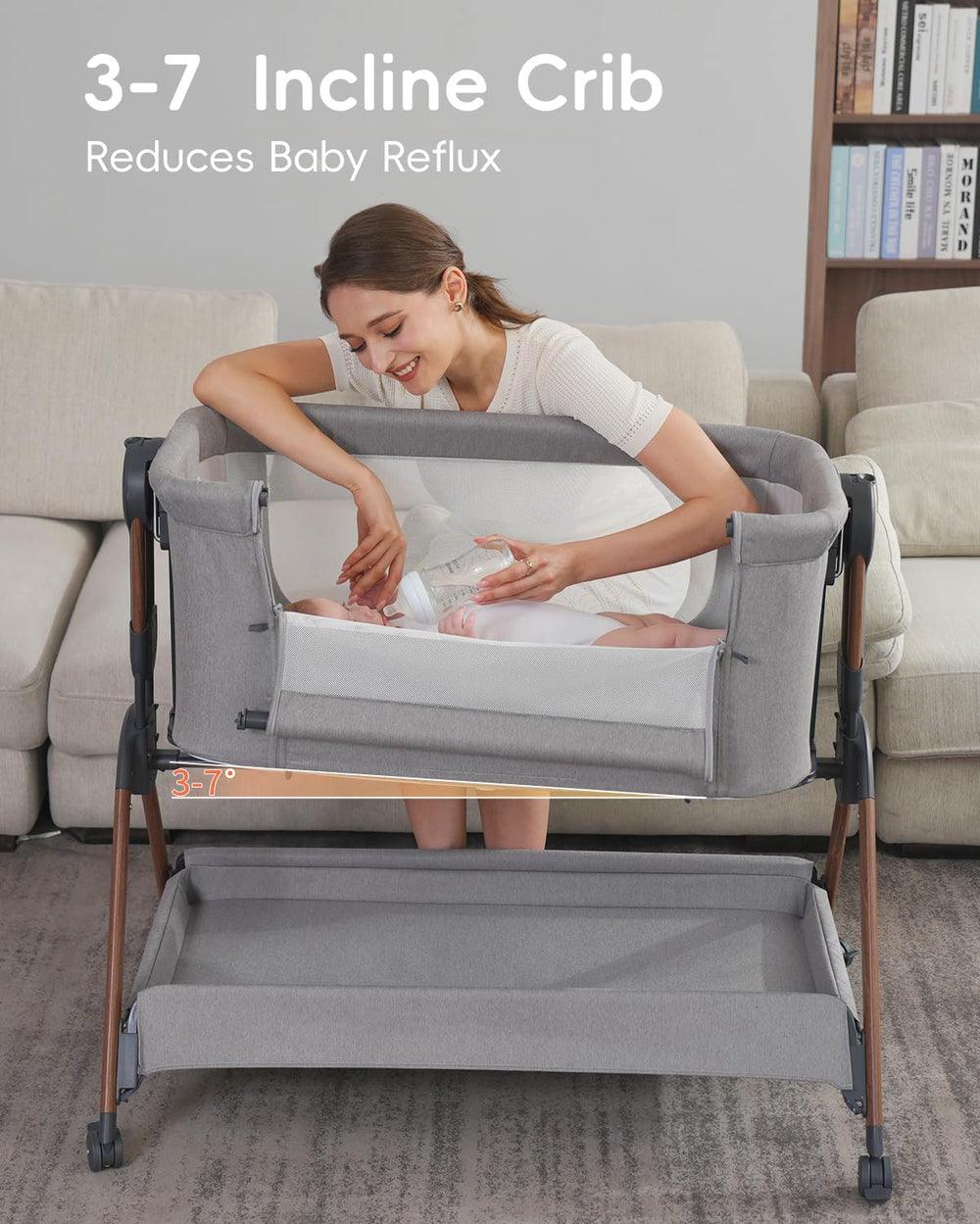 Winchild bedside attachment shows secure bed integration for easy night feeds