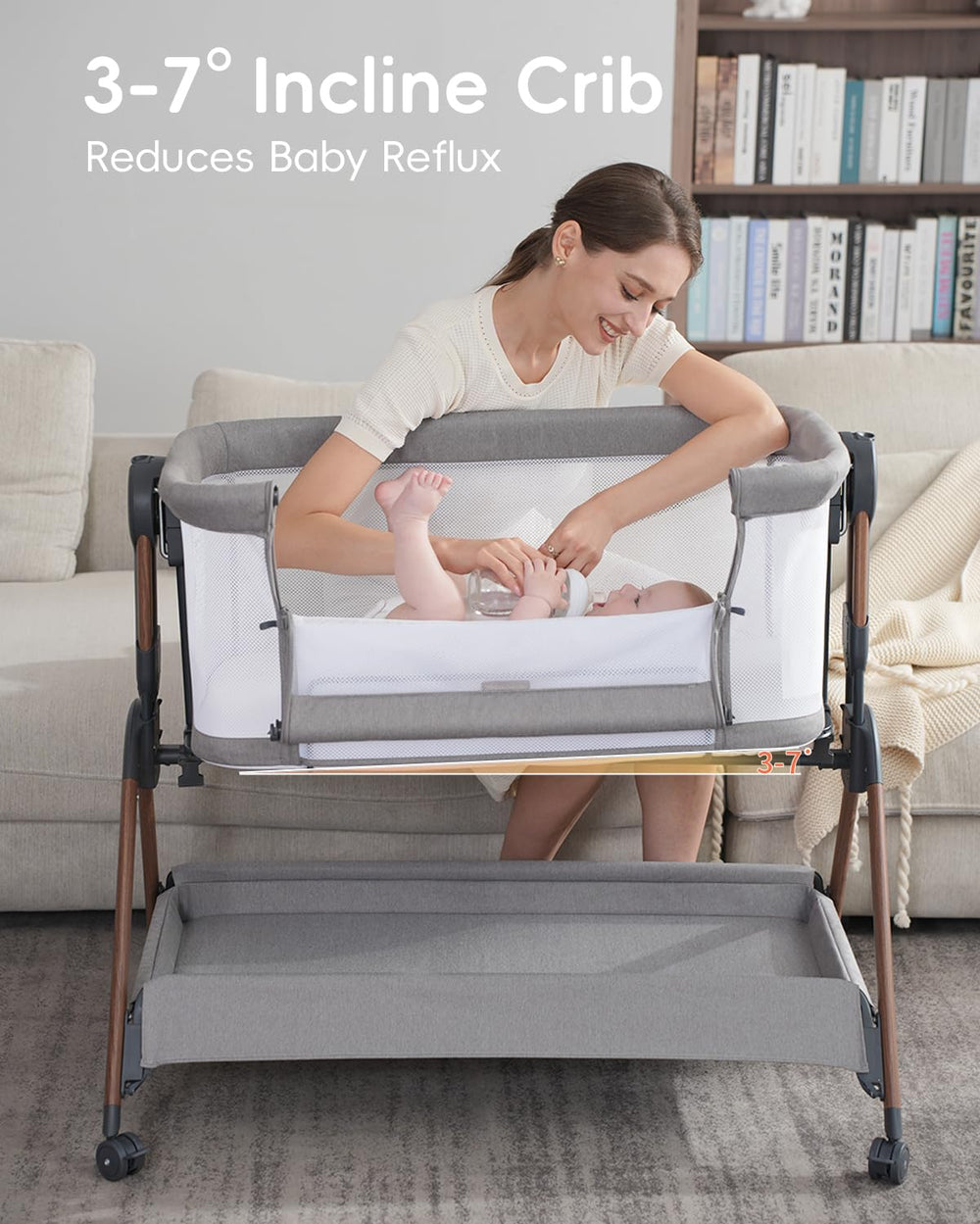 Winchild baby bassinet mesh walls provide airy visibility and breathability
