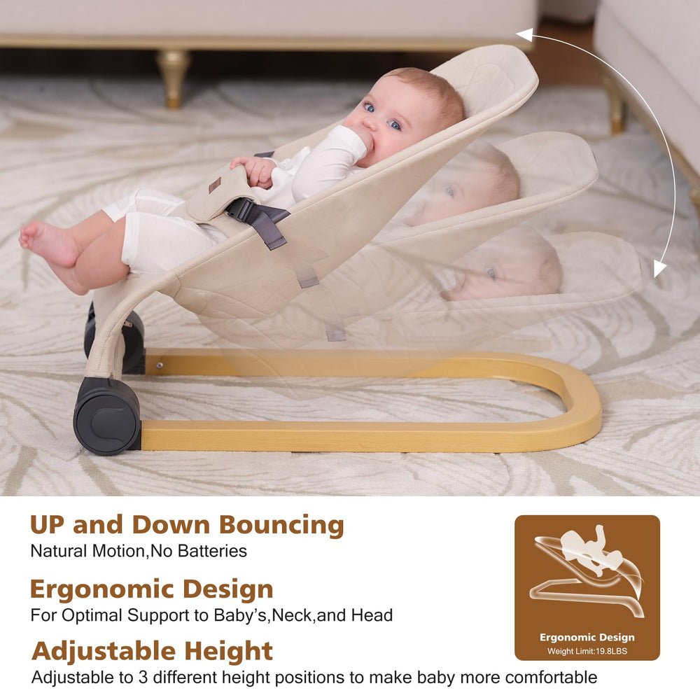 Skin-friendly cotton fabric and ergonomic backrest on Winchild bouncer