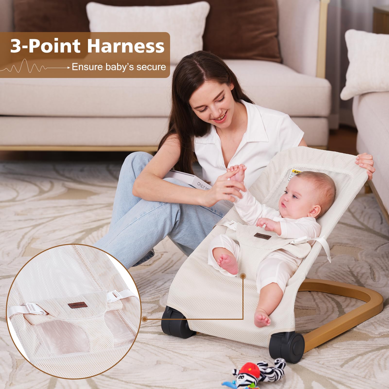 Winchild Baby Bouncer natural vibrations soothe fussy babies without batteries.