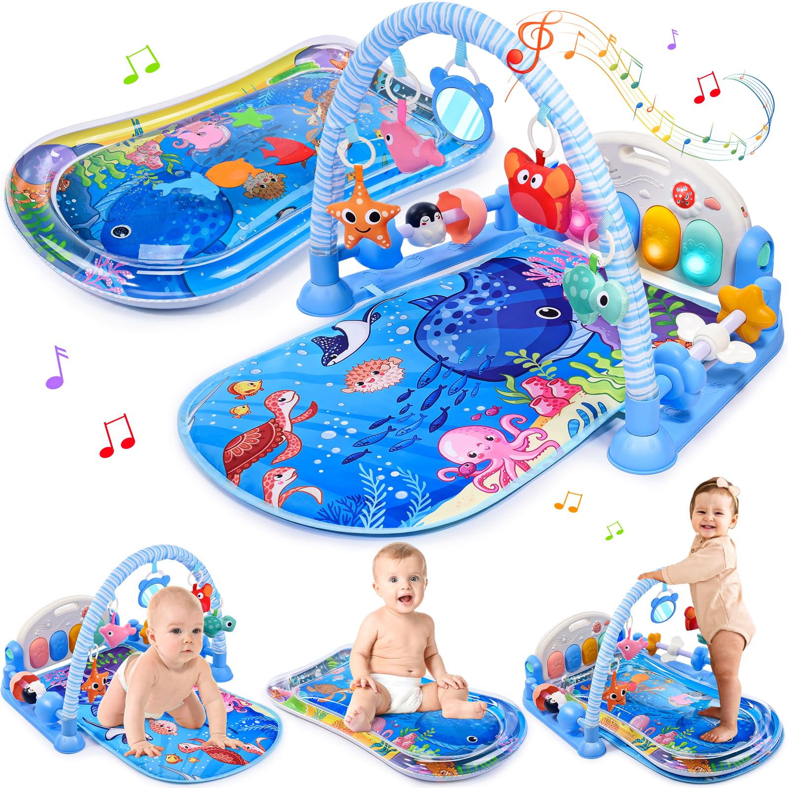 Windidi baby gym with water mat and piano for tactile exploration and musical play