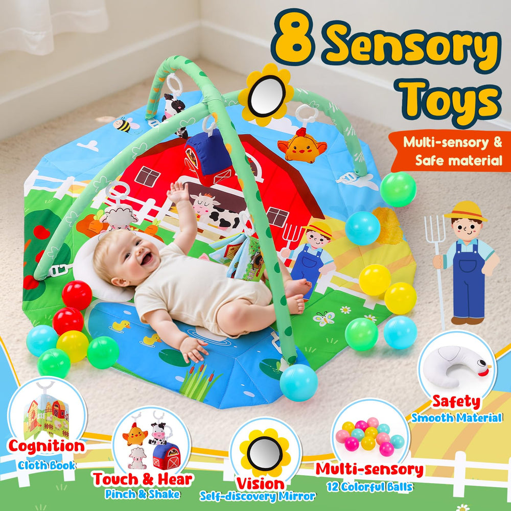 Windidi Farm Animal Baby Gym Mat spread layout supports floor activities and reach training.