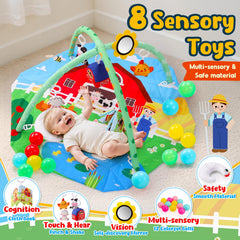 Windidi Farm Animal Baby Gym Mat spread layout supports floor activities and reach training.