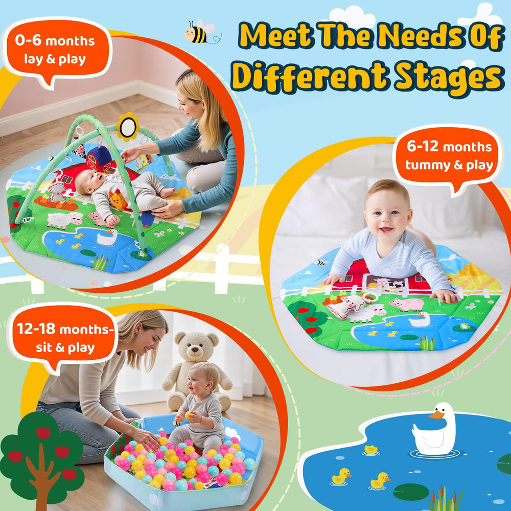 Windidi Farm Animal Baby Gym Mat with toys supports sensory exploration and early movement.