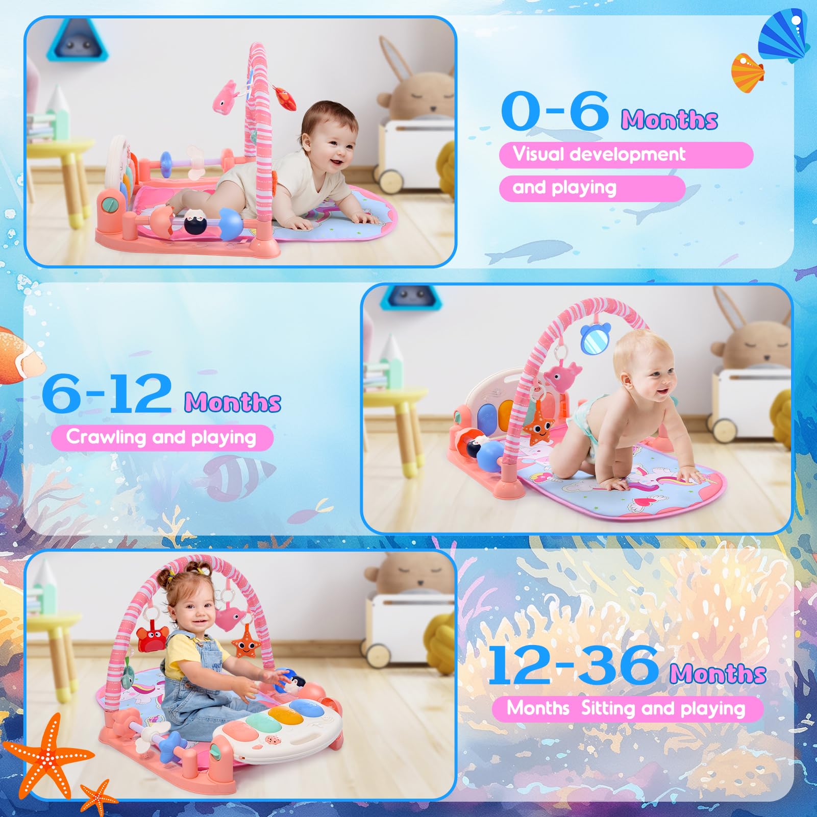 Windidi star projection light and piano keys capture baby's attention for exploration.