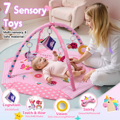 Windidi Unicorn Baby Gym with tummy time moon supports extended stretches for baby's neck and shoulder muscles.