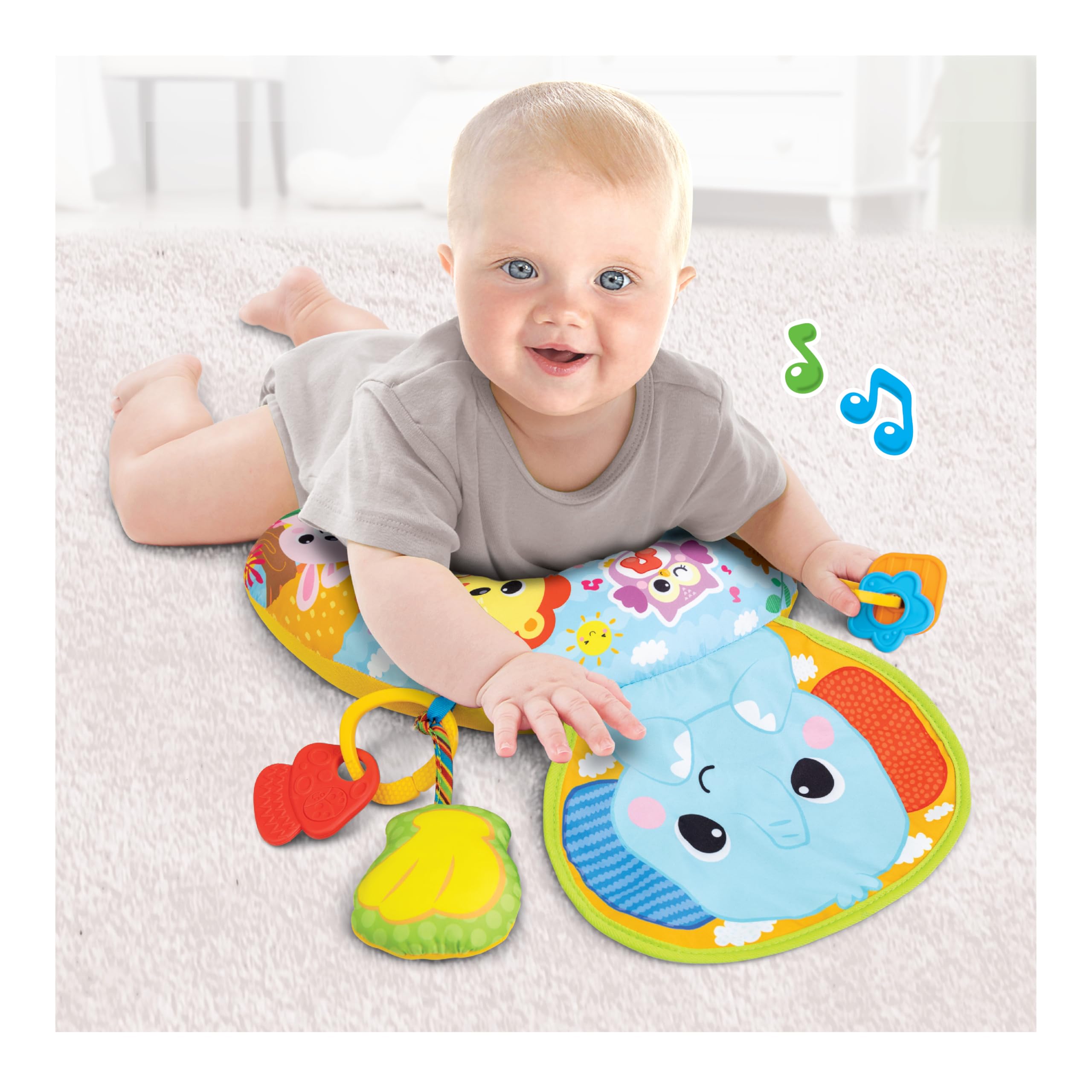 Winfun Jungle Fun tummy time pillow with rattle rings for tactile play during playtime