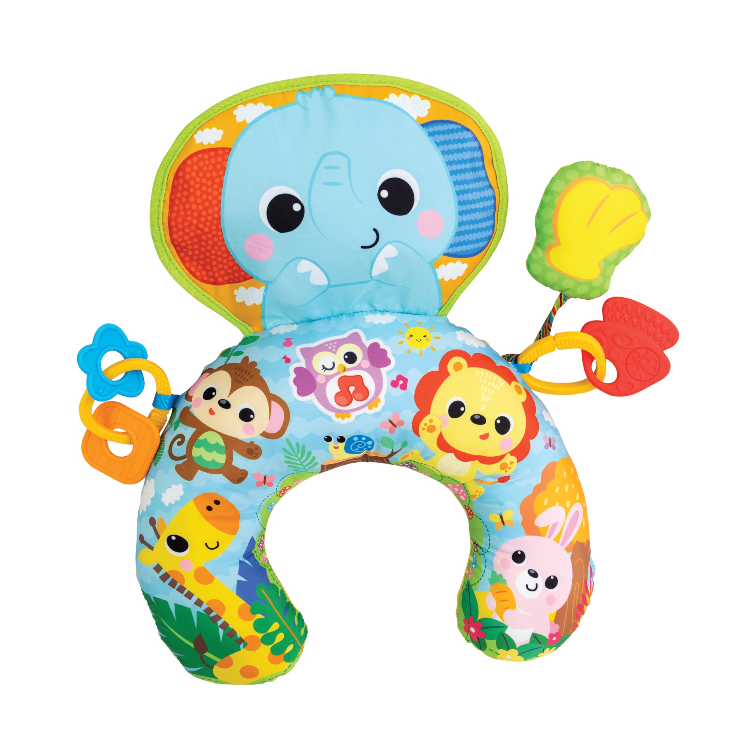 Winfun Jungle Fun tummy time pillow close-up showing soft crescent support for comfy exercises
