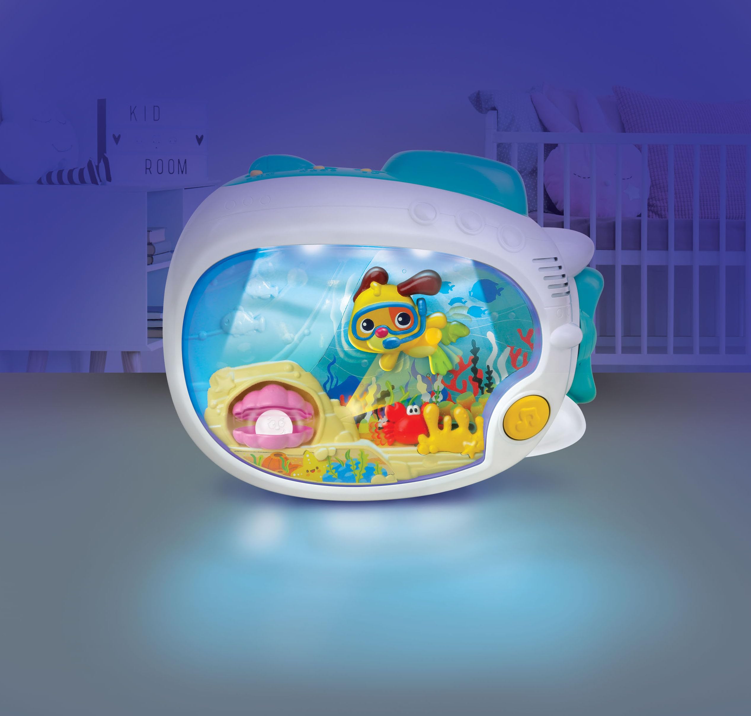 Winfun visual-sea-creatures displays enchant baby with soothing nighttime scenery visuals.