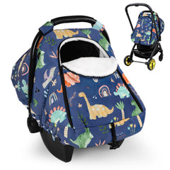 WINGHENLEE winter baby car seat cover blue dinosaur close-up for cozy warmth.