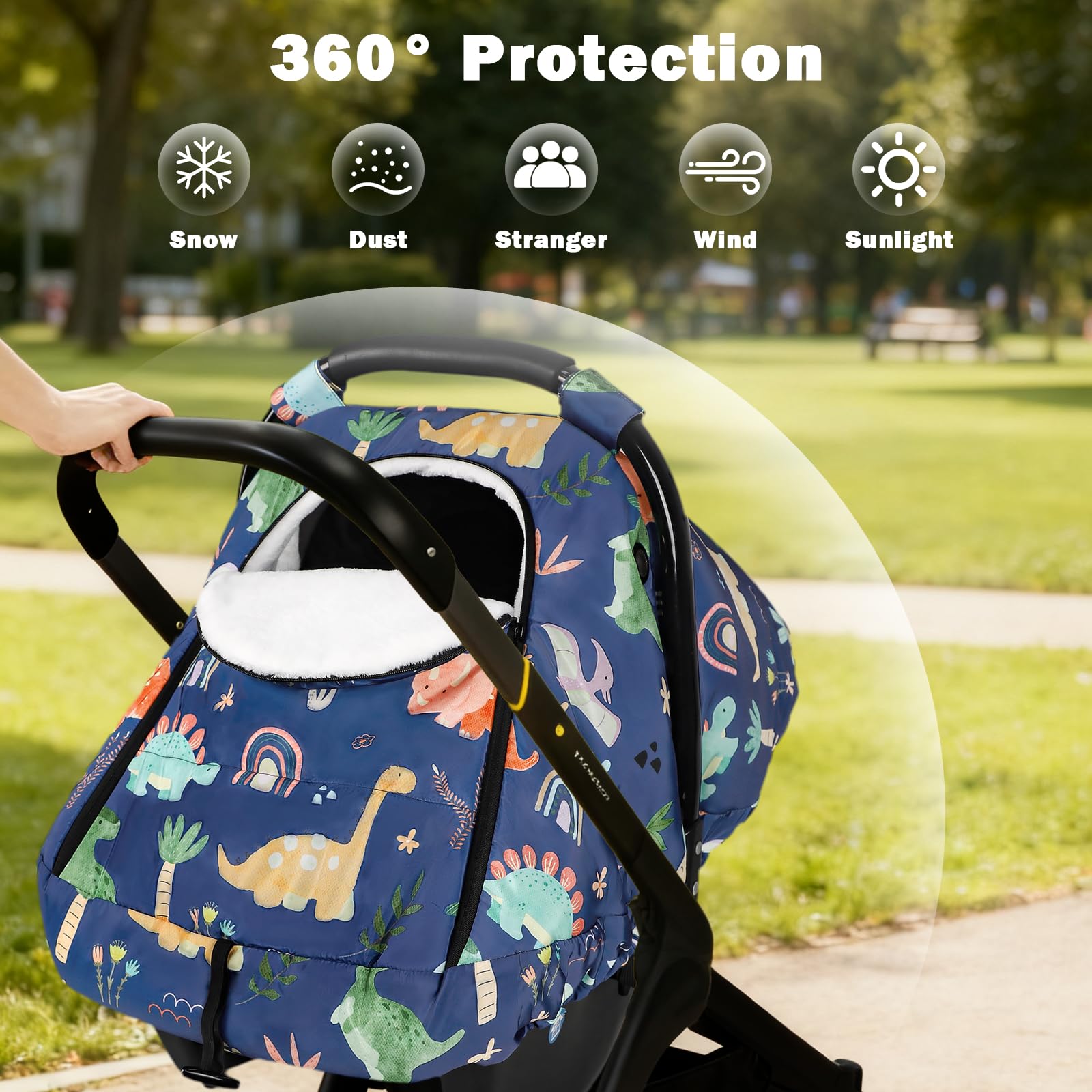 WINGHENLEE winter baby car seat cover double-zip design enables easy access.