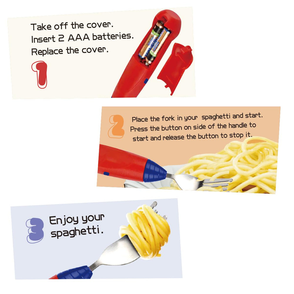 wingosoph ny068-blue kids spaghetti fork use scene, durable utensil for noodle meals.
