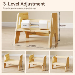 Wingyz step-stool adjustable height-3-level enables potty training and sink access.