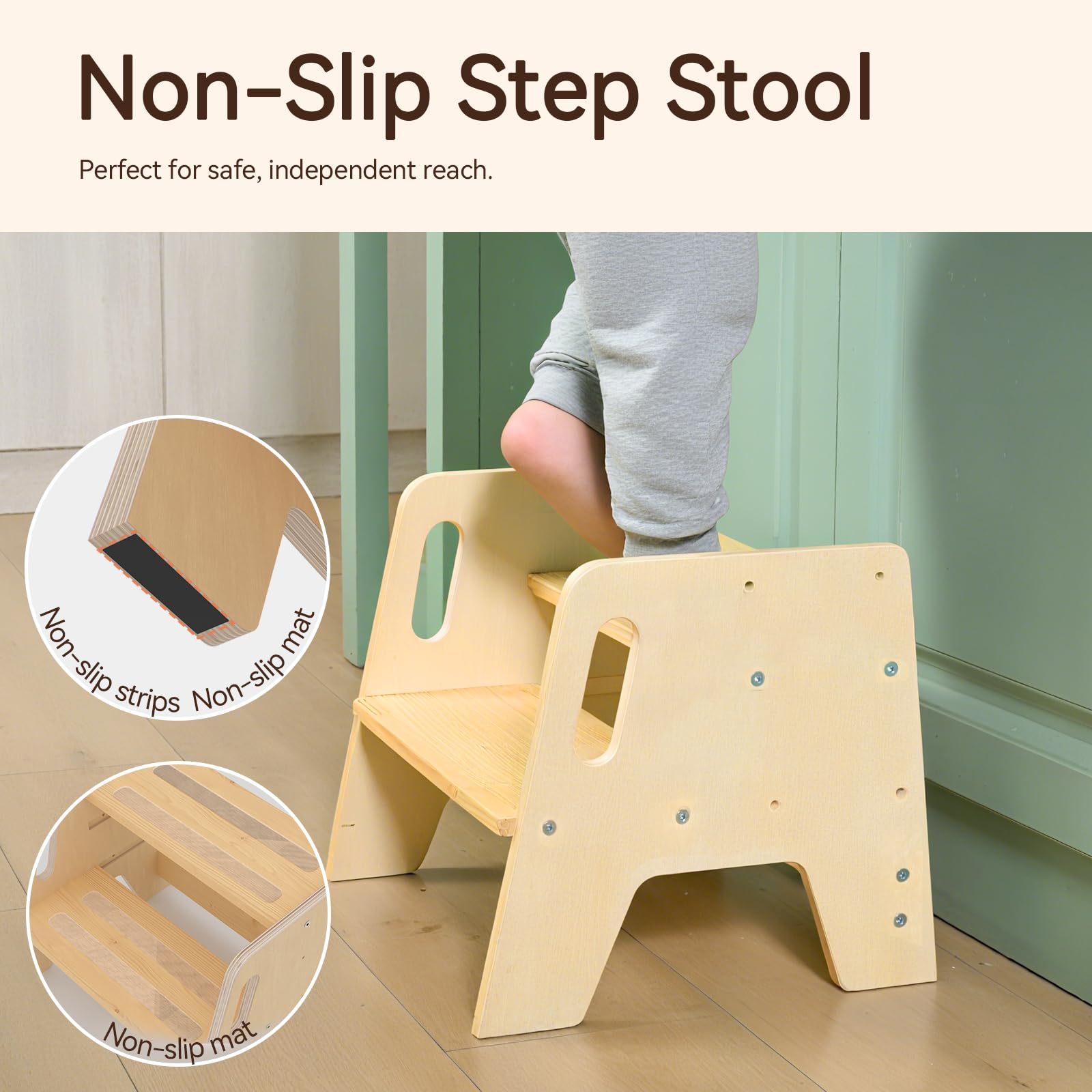 Wingyz toddler-step-stool with handle grip offers stable support for confident climbs.