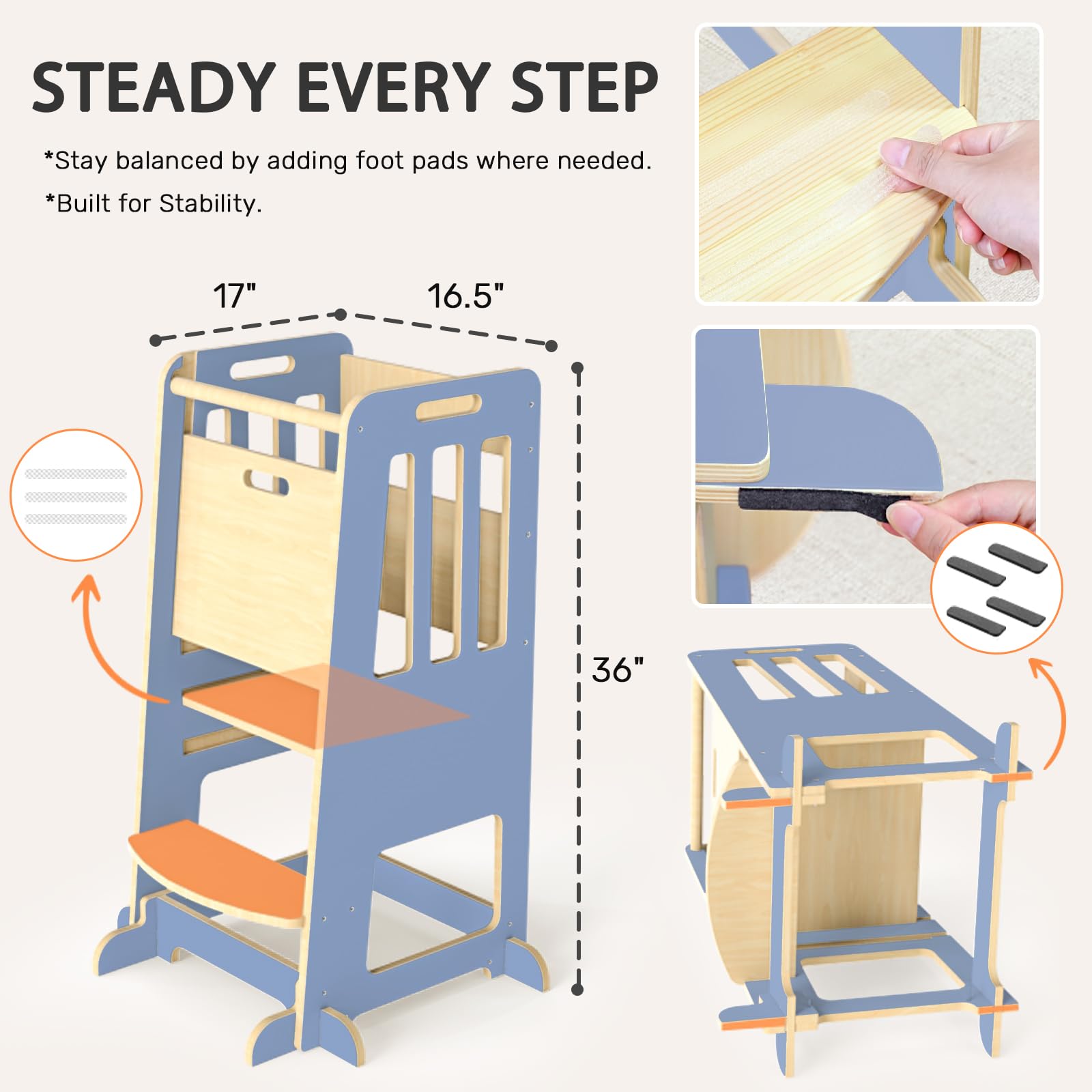 Wingyz Toddler Tower anti-slip feet prevent slips during climbs