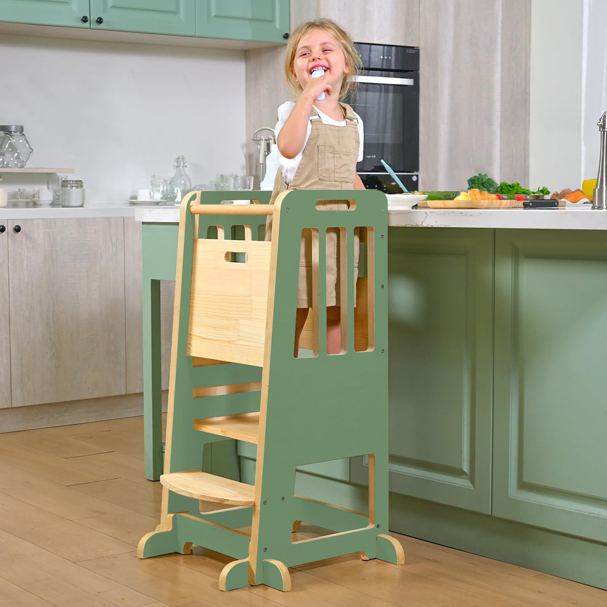 WINGYZ Toddler Tower assembled front view shows sturdy wooden construction for safe climbing