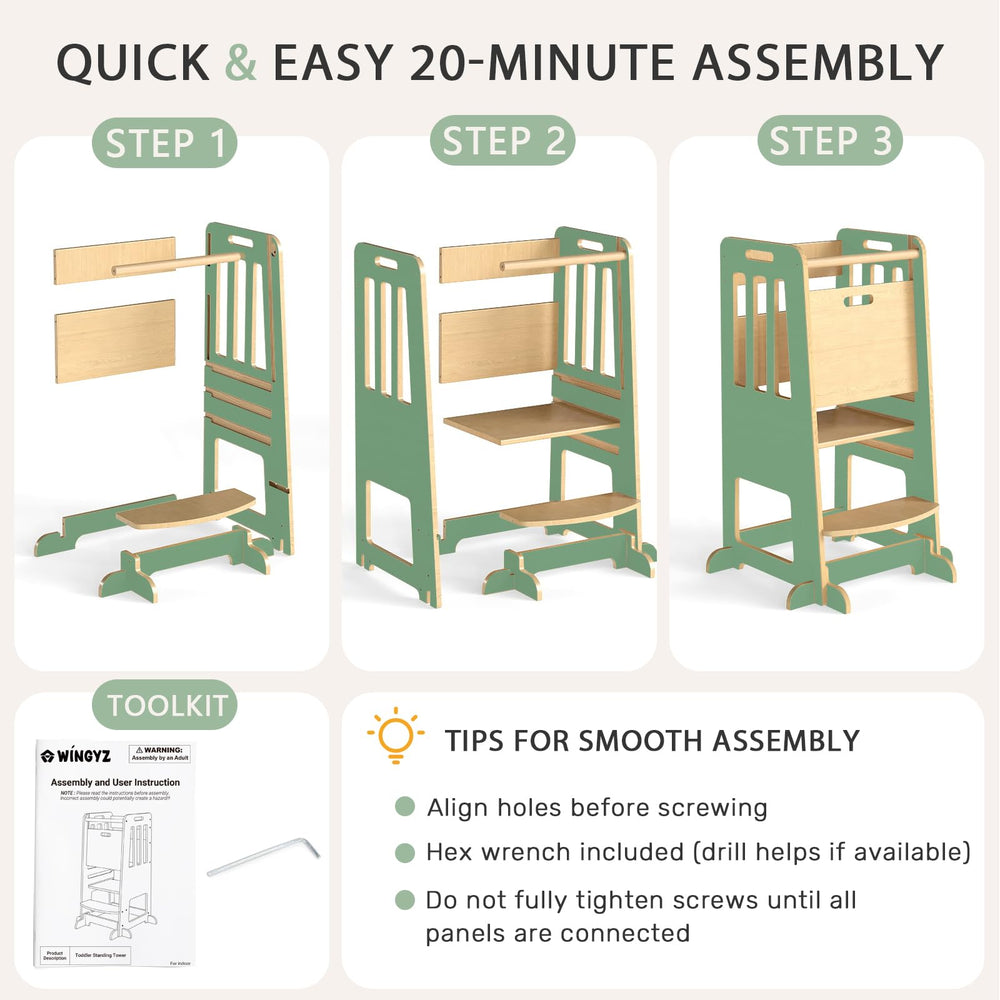 WINGYZ Toddler Tower-counter-height-use depicts ideal height assistance at counters