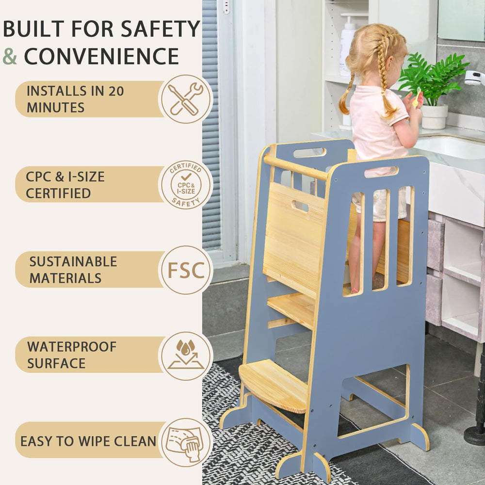 Wingyz Toddler Tower full-support feet stabilize on uneven floors