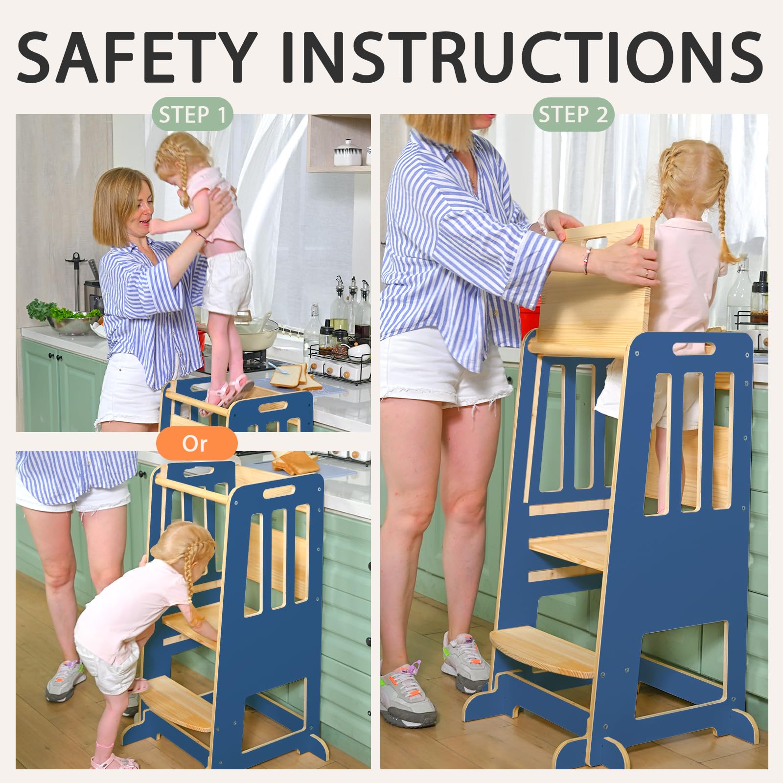 Wingyz Tower enables toddler to safely reach counter during cooking.