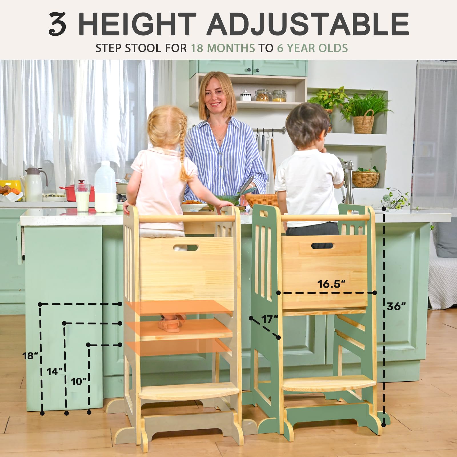 WINGYZ Toddler Tower side view highlights wide base for added stability during kitchen tasks