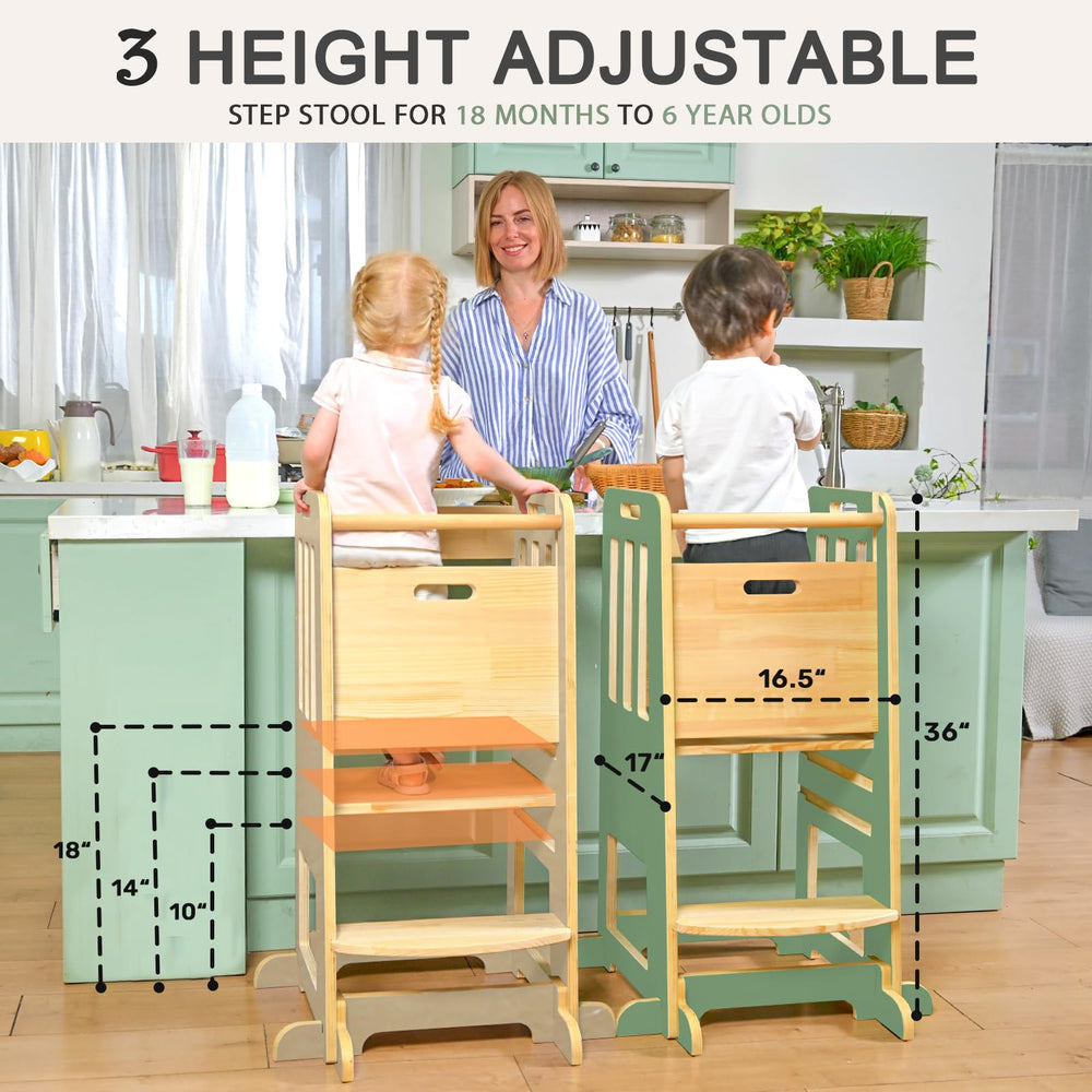 WINGYZ Toddler Tower side view highlights wide base for added stability during kitchen tasks