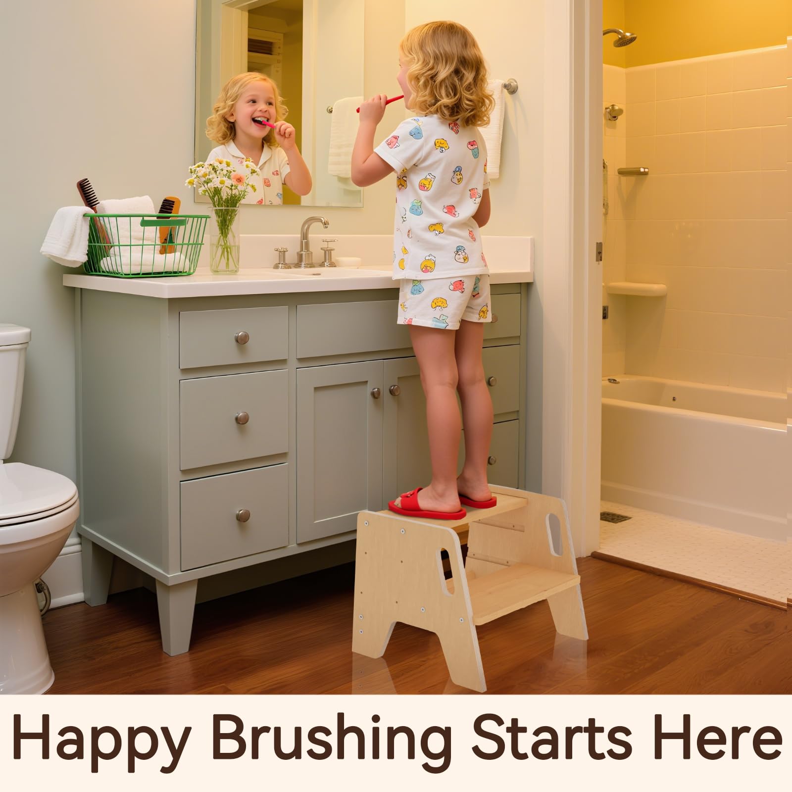 Wingyz wooden-step-stool-300lb-capacity supports kids and adults for shared tasks.