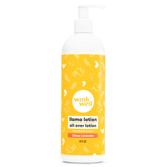 Wink Naturals Wink Well Llama Baby Lotion bottle provides gentle hydration for dry skin.