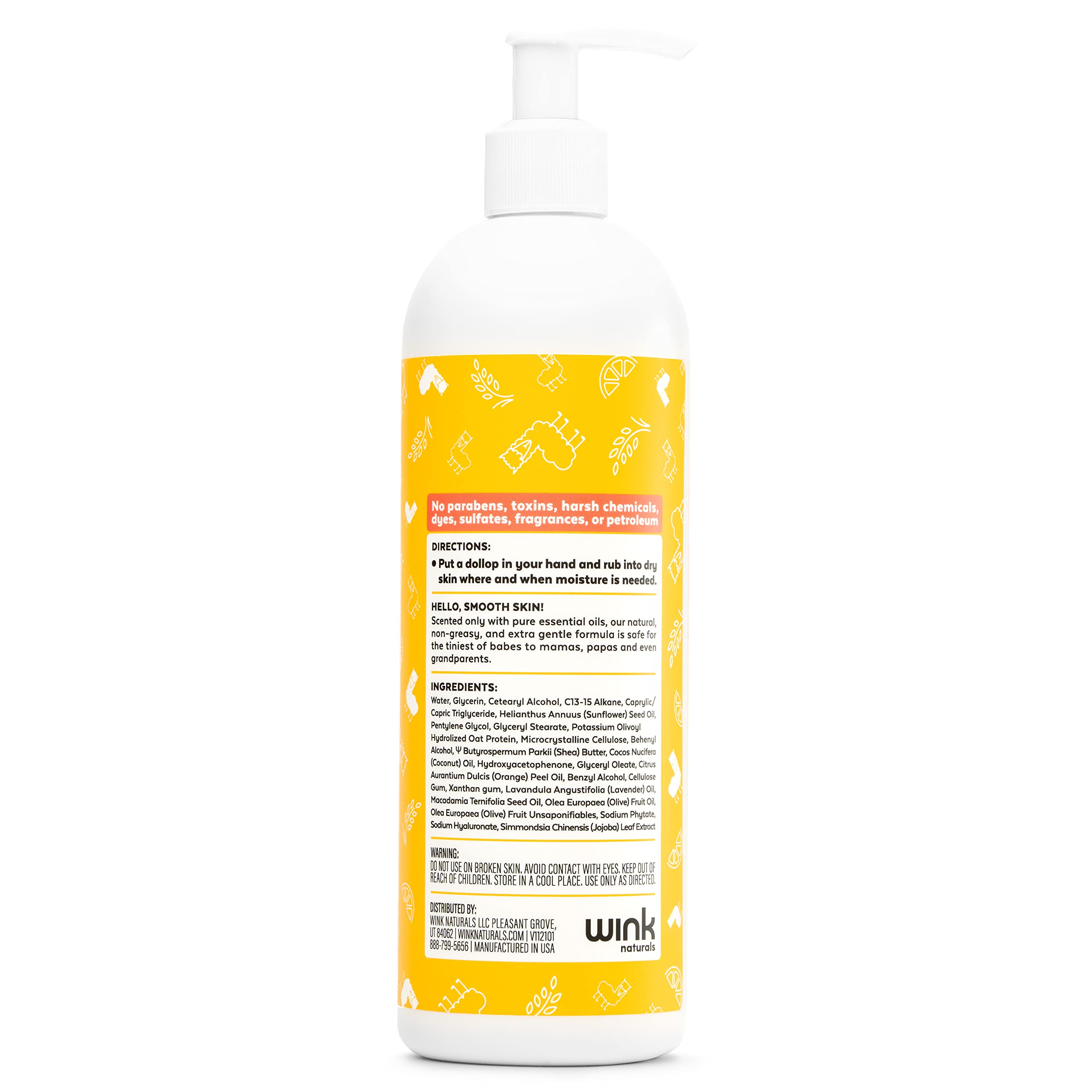 Wink Naturals Wink Well Llama Baby Lotion closeup texture demonstrates fast-absorbing formula.