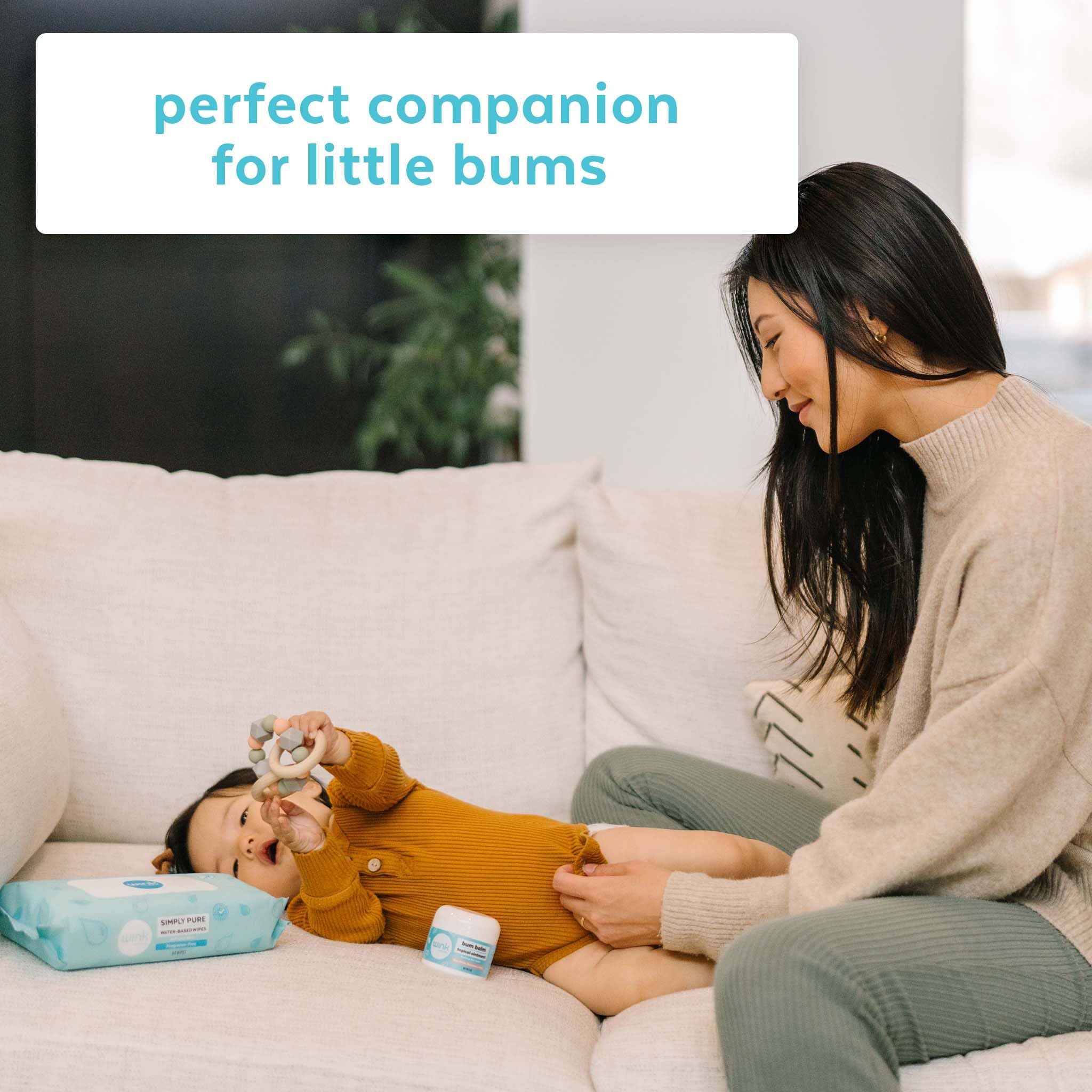 Wink Naturals water-resistant formula visible during diaper changes.