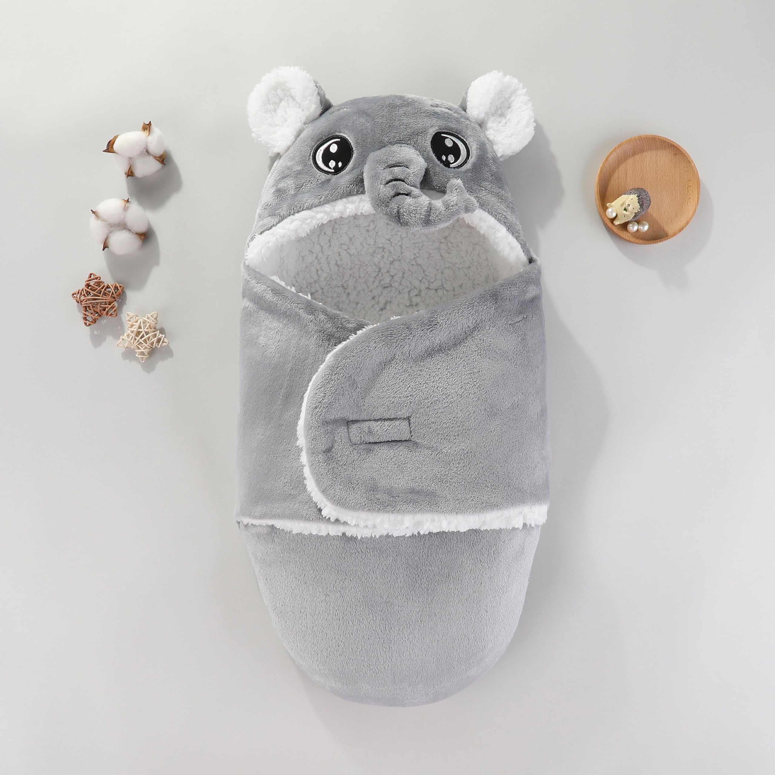 Winmany baby hooded fleece swaddle blue bear cartoon design promoting snuggly comfort during outings