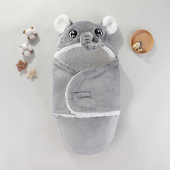 Winmany baby hooded fleece swaddle blue bear cartoon design promoting snuggly comfort during outings