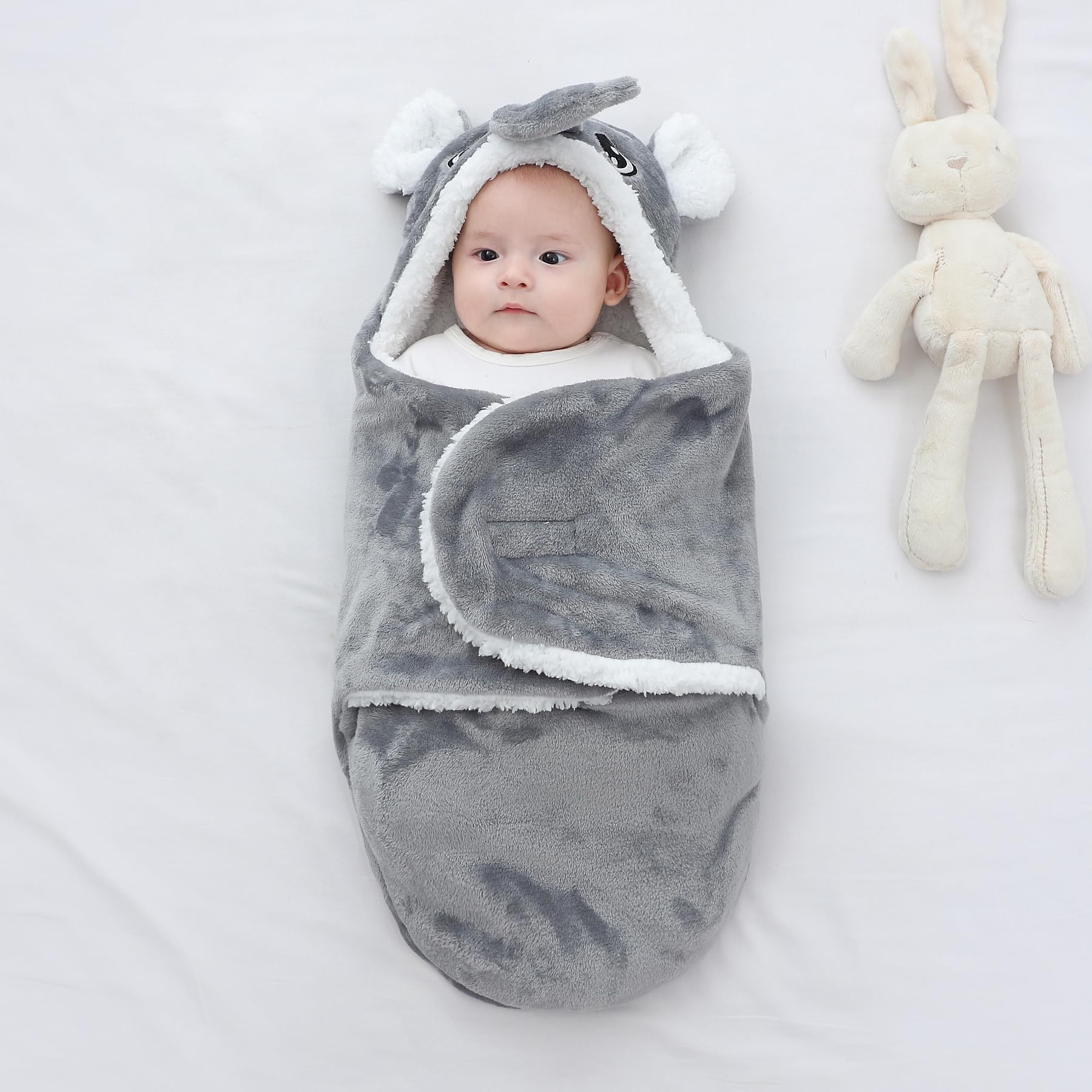 Winmany baby hooded fleece swaddle cartoon rabbit hood adds playful design for soothing newborn visuals