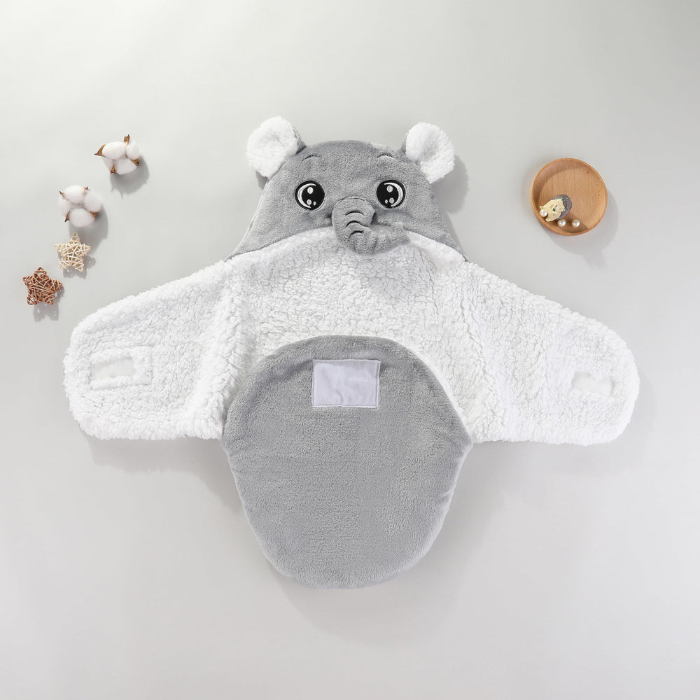Winmany blue bear swaddle side view shows versatile use for stroller outings.