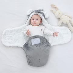 Winmany hooded swaddle back view highlights secure, cozy wrap for restful sleep.