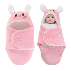 Winmany hooded swaddle pink rabbit 0-3 months keeps baby cozy and secure.