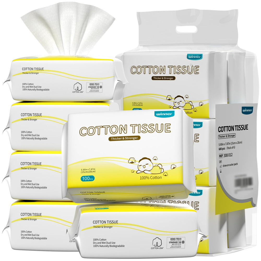 Winner 100% Cotton Dry Wipes close-up shows soft fibers and moisture retention for sensitive skin.