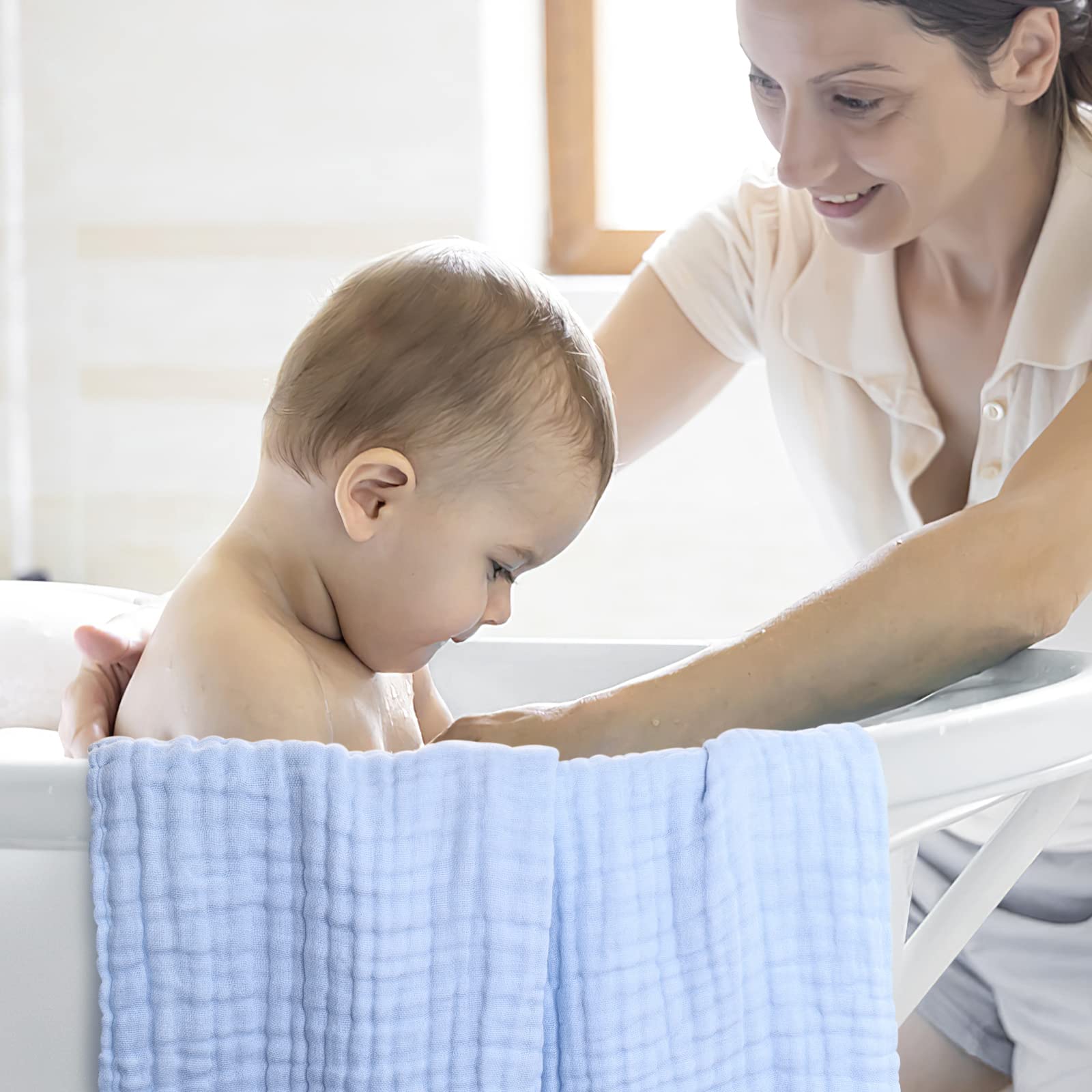 WinReal muslin baby towels 6-layer cotton detail emphasizes absorbency