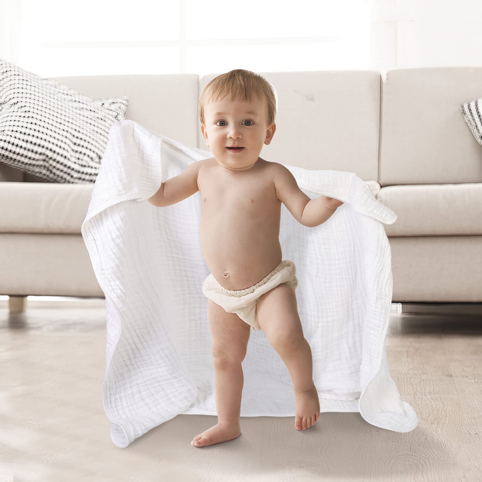 WinReal muslin baby towels colorway white blue grey pack demonstrating neutral options