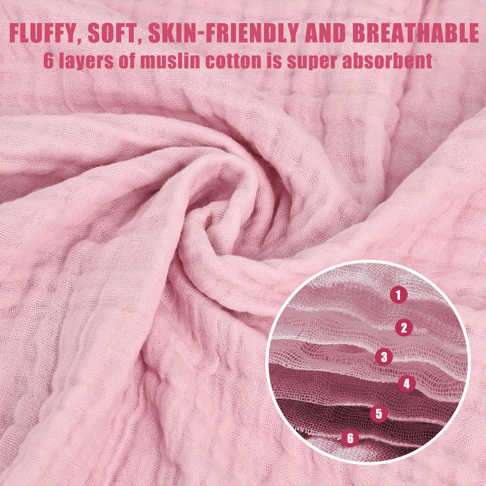 WinReal muslin baby towels soft texture image conveys gentle touch for sensitive baby skin.