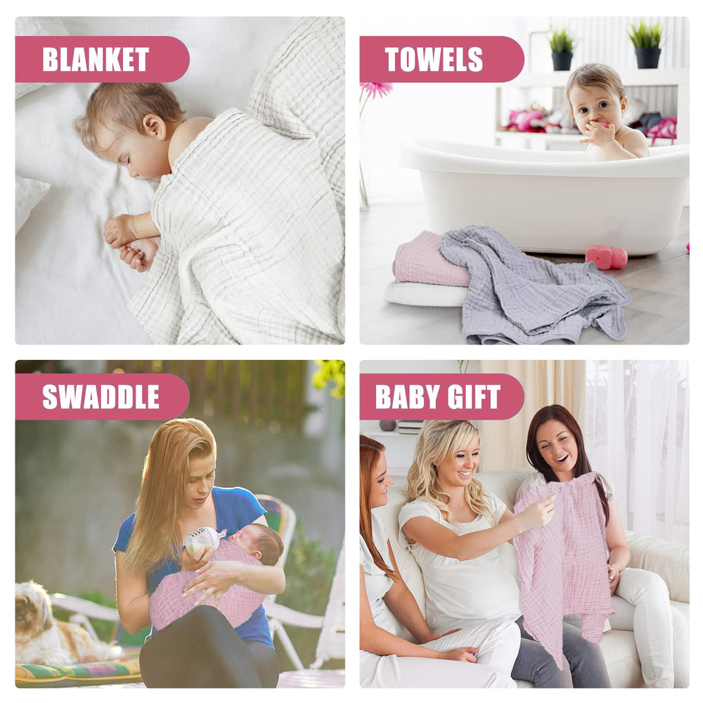 WinReal muslin towels 40x40 inches dimension image shows generously sized baby bath towels.