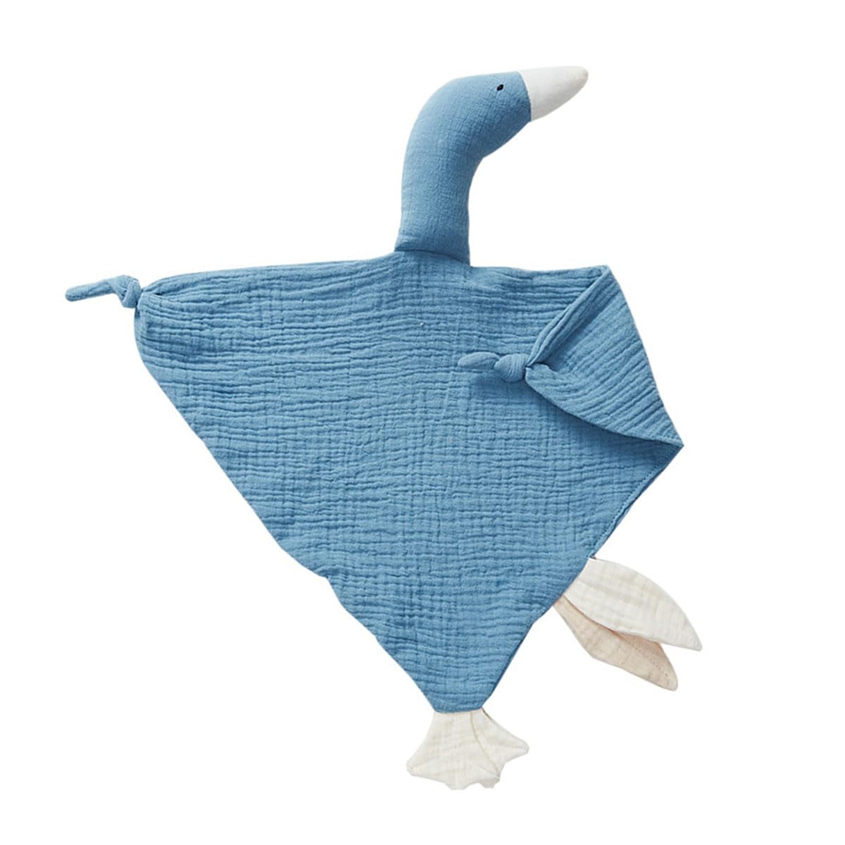 Winsation Goose Lovey blue fabric close-up shows soft muslin texture for gentle comfort.