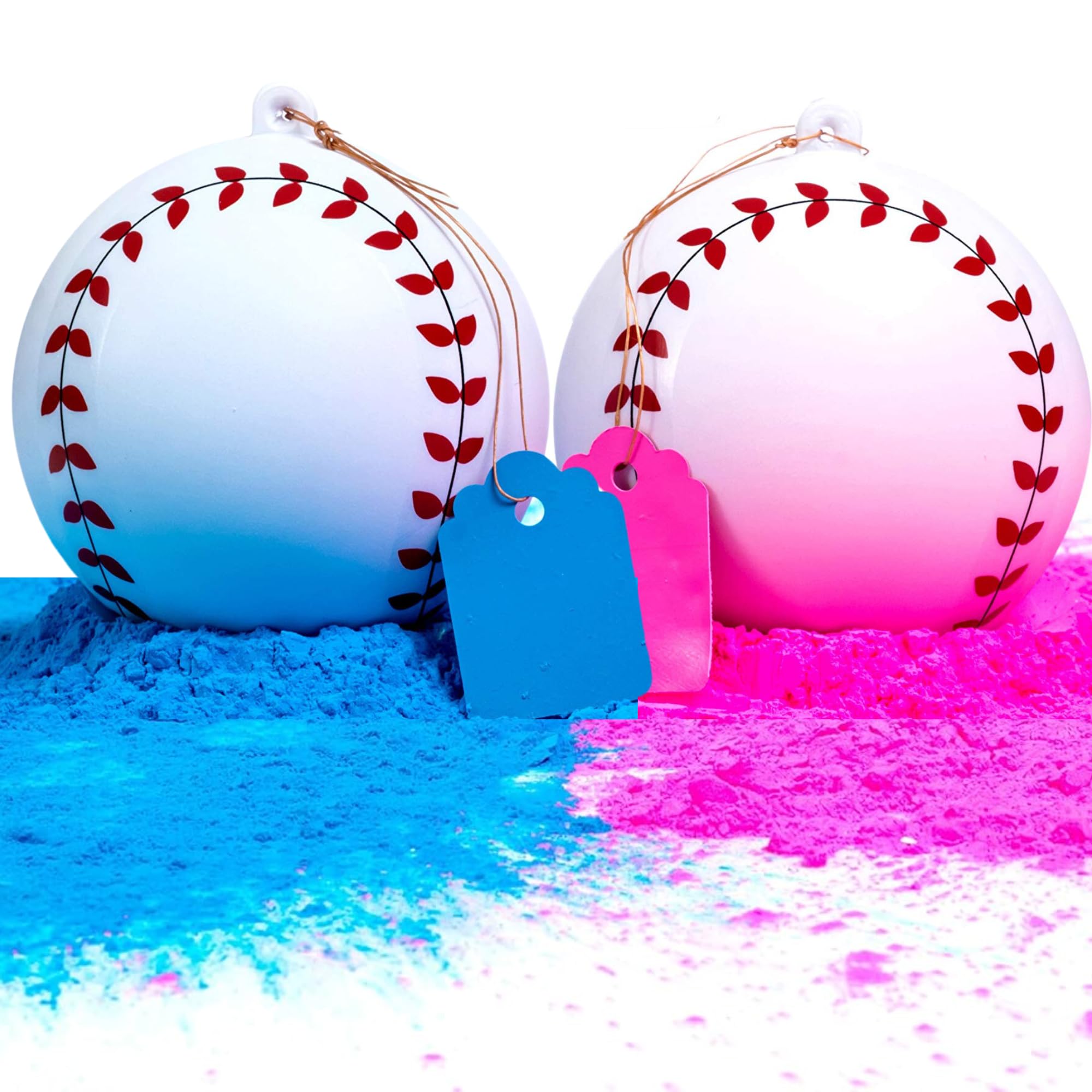 Winsharp gender reveal baseball with pink powder bursting for a dramatic reveal moment.