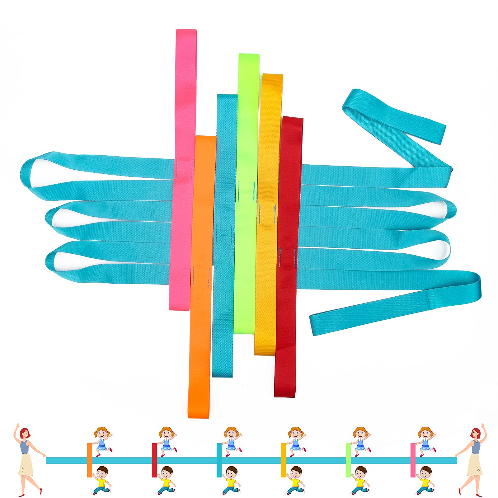 Winspeed preschool walking rope with colorful handles helps monitor a group of students during an outing.