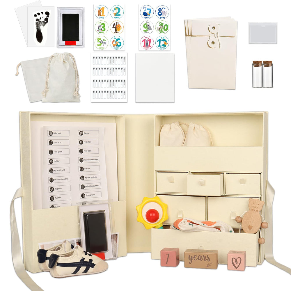 WINTC Memory Box for Kids in light yellow with lid open for organized keepsakes and quick access.