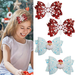 Winthrop Christmas hair clip with white Santa snowflake for girls