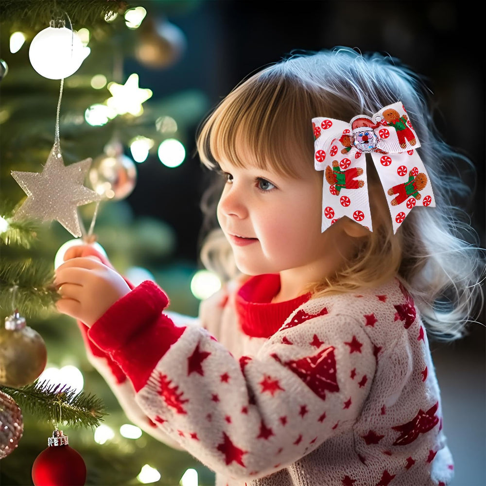 Winthrop Christmas hair clip tree bow brightens family party looks.